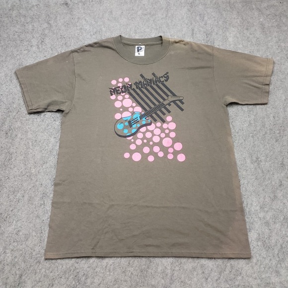 VINTAGE Neon Maniacs Shirt Mens Large Gray Pink‎ Band Logo Punk Rock Adult L *